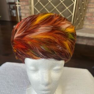 Vintage Multicolor Feathered Women's Pillbox Hat